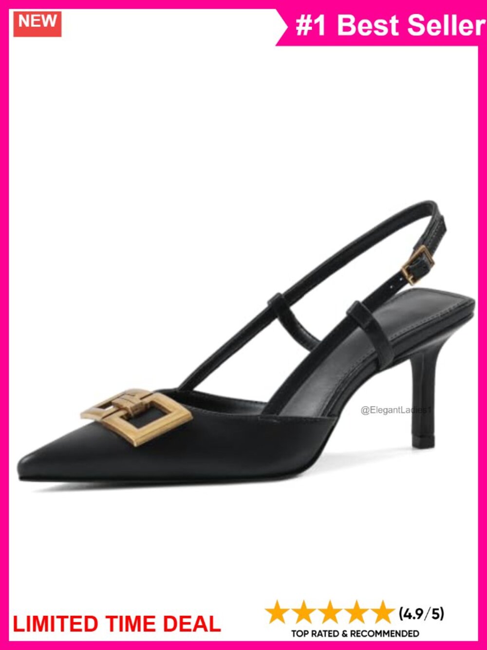 Patent Pointed Toe Slingback Kitten Heels With Buckle